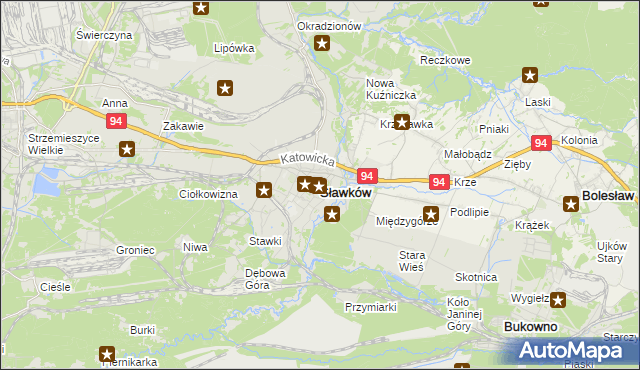 mapa Sławków powiat będziński, Sławków powiat będziński na mapie Targeo