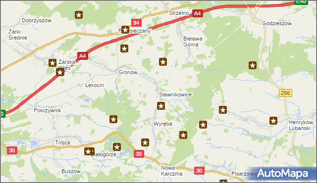 mapa Sławnikowice, Sławnikowice na mapie Targeo