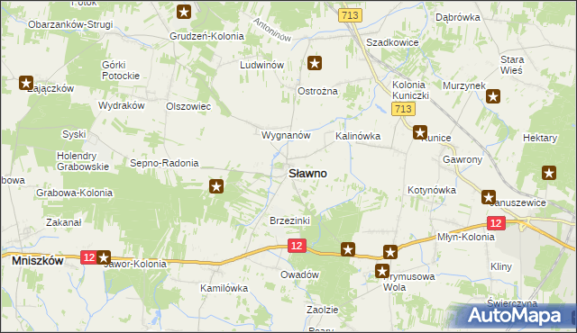 mapa Sławno powiat opoczyński, Sławno powiat opoczyński na mapie Targeo