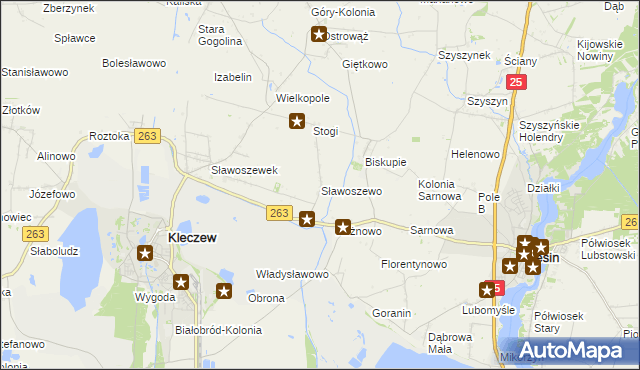 mapa Sławoszewo gmina Kleczew, Sławoszewo gmina Kleczew na mapie Targeo