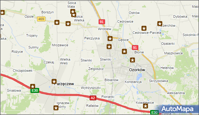 mapa Śliwniki gmina Ozorków, Śliwniki gmina Ozorków na mapie Targeo