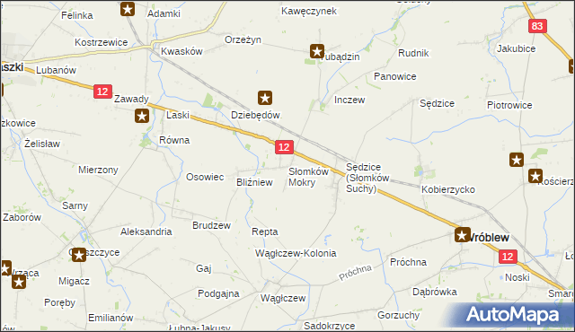 mapa Słomków Mokry, Słomków Mokry na mapie Targeo