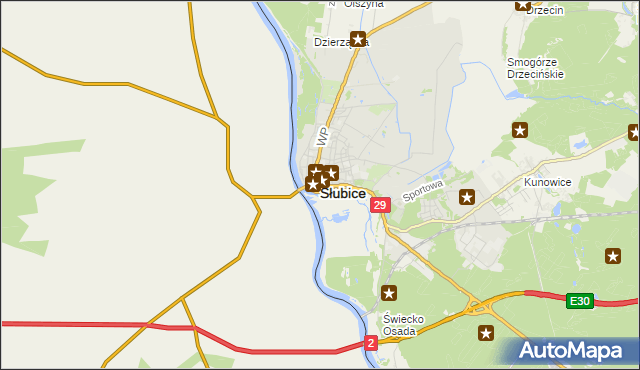 mapa Słubice, Słubice na mapie Targeo