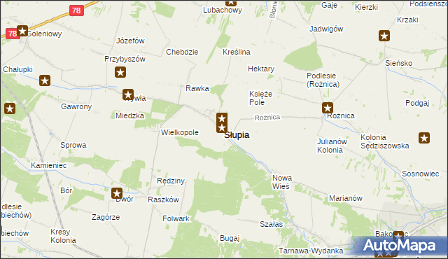 mapa Słupia powiat jędrzejowski, Słupia powiat jędrzejowski na mapie Targeo
