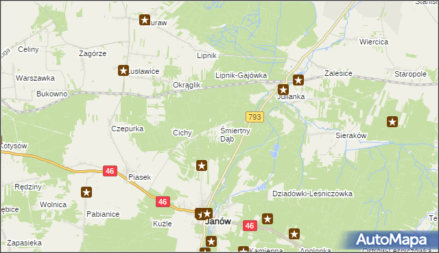 mapa Śmiertny Dąb, Śmiertny Dąb na mapie Targeo