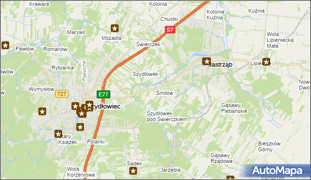 mapa Śmiłów gmina Jastrząb, Śmiłów gmina Jastrząb na mapie Targeo