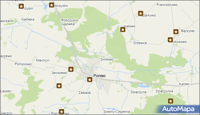mapa Śmiłowo gmina Poniec, Śmiłowo gmina Poniec na mapie Targeo