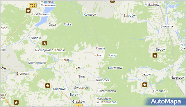 mapa Sobień gmina Białaczów, Sobień gmina Białaczów na mapie Targeo