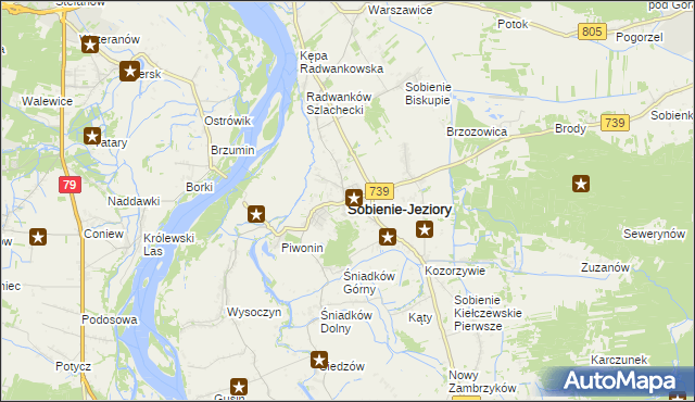 mapa Sobienie-Jeziory, Sobienie-Jeziory na mapie Targeo