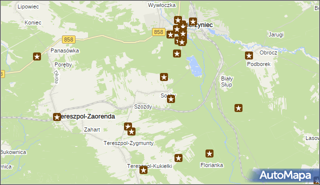 mapa Sochy gmina Zwierzyniec, Sochy gmina Zwierzyniec na mapie Targeo