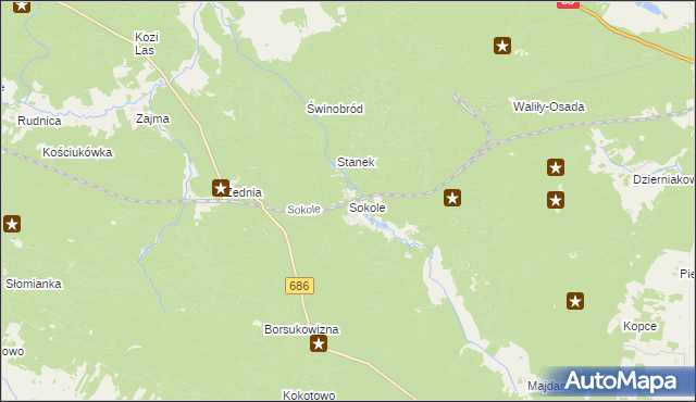 mapa Sokole gmina Michałowo, Sokole gmina Michałowo na mapie Targeo