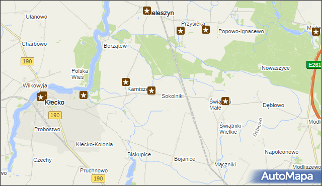 mapa Sokolniki gmina Mieleszyn, Sokolniki gmina Mieleszyn na mapie Targeo