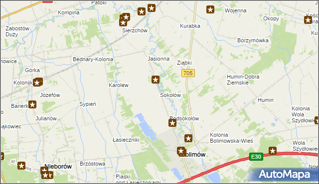mapa Sokołów gmina Bolimów, Sokołów gmina Bolimów na mapie Targeo