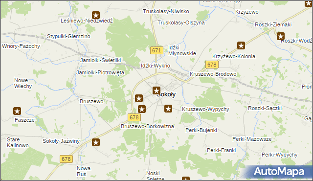 mapa Sokoły powiat wysokomazowiecki, Sokoły powiat wysokomazowiecki na mapie Targeo