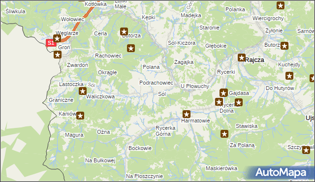 mapa Sól gmina Rajcza, Sól gmina Rajcza na mapie Targeo