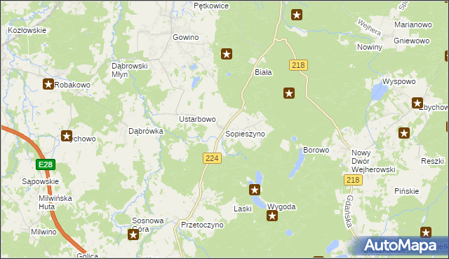 mapa Sopieszyno, Sopieszyno na mapie Targeo