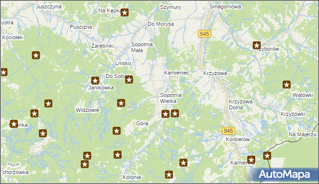 mapa Sopotnia Wielka, Sopotnia Wielka na mapie Targeo