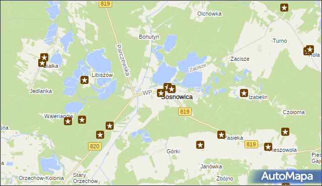 mapa Sosnowica powiat parczewski, Sosnowica powiat parczewski na mapie Targeo