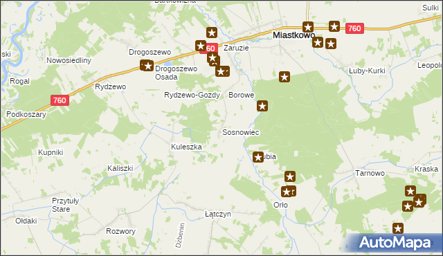 mapa Sosnowiec gmina Miastkowo, Sosnowiec gmina Miastkowo na mapie Targeo