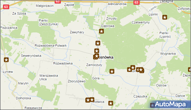 mapa Sosnówka powiat bialski, Sosnówka powiat bialski na mapie Targeo