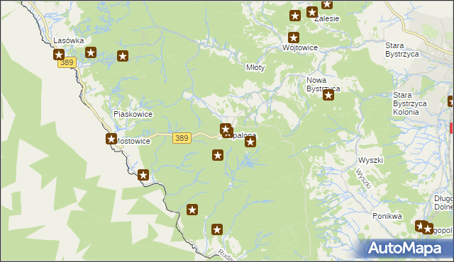 mapa Spalona gmina Bystrzyca Kłodzka, Spalona gmina Bystrzyca Kłodzka na mapie Targeo