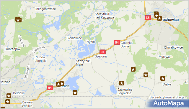 mapa Spalona gmina Kunice, Spalona gmina Kunice na mapie Targeo