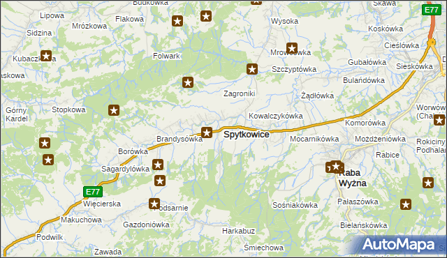 mapa Spytkowice powiat nowotarski, Spytkowice powiat nowotarski na mapie Targeo