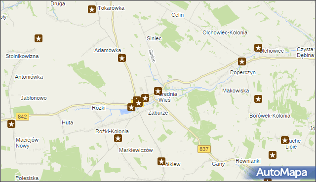 mapa Średnia Wieś gmina Żółkiewka, Średnia Wieś gmina Żółkiewka na mapie Targeo