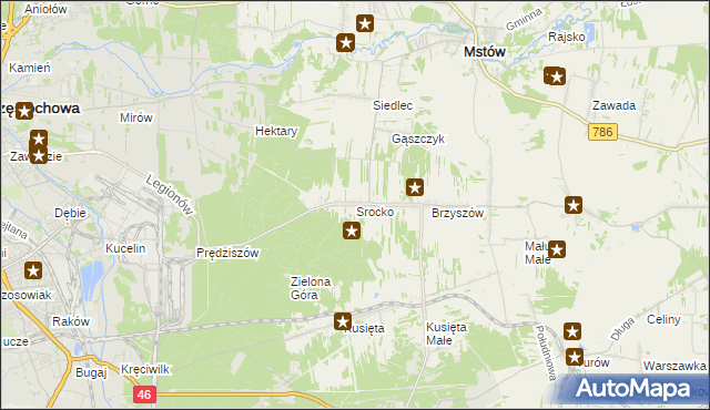 mapa Srocko gmina Mstów, Srocko gmina Mstów na mapie Targeo