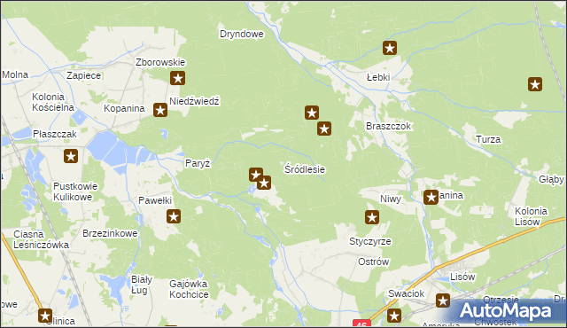 mapa Śródlesie gmina Kochanowice, Śródlesie gmina Kochanowice na mapie Targeo