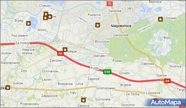 mapa Staniątki, Staniątki na mapie Targeo