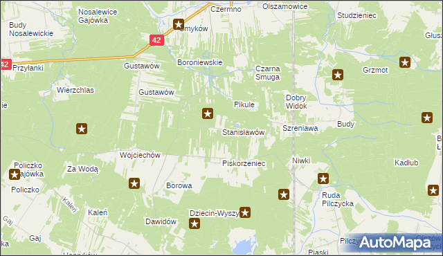 mapa Stanisławów gmina Fałków, Stanisławów gmina Fałków na mapie Targeo