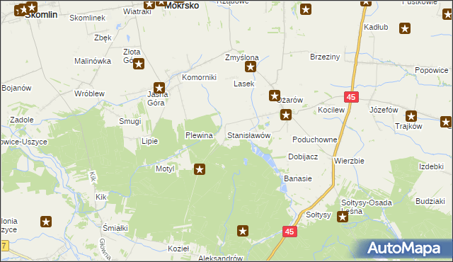 mapa Stanisławów gmina Mokrsko, Stanisławów gmina Mokrsko na mapie Targeo