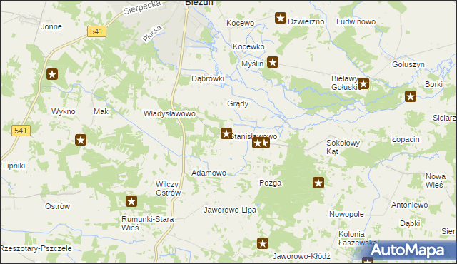 mapa Stanisławowo gmina Bieżuń, Stanisławowo gmina Bieżuń na mapie Targeo