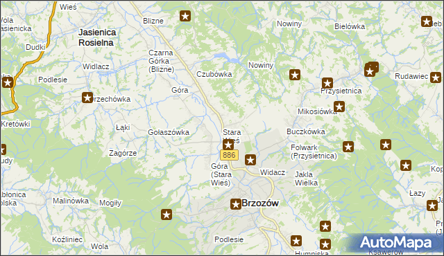 mapa Stara Wieś gmina Brzozów, Stara Wieś gmina Brzozów na mapie Targeo