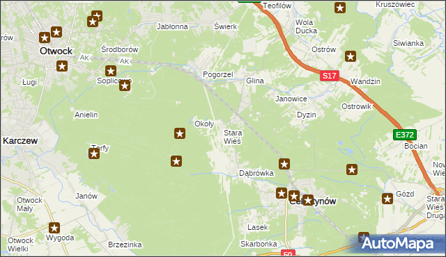 mapa Stara Wieś gmina Celestynów, Stara Wieś gmina Celestynów na mapie Targeo