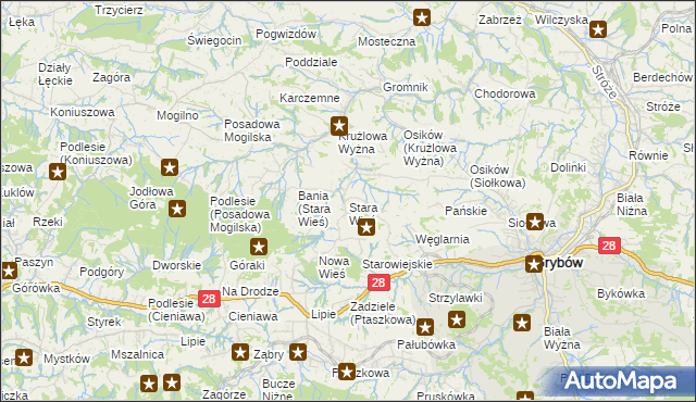 mapa Stara Wieś gmina Grybów, Stara Wieś gmina Grybów na mapie Targeo