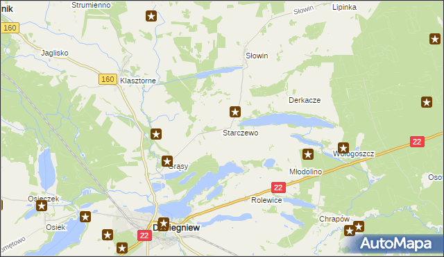 mapa Starczewo gmina Dobiegniew, Starczewo gmina Dobiegniew na mapie Targeo