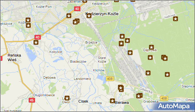 mapa Stare Koźle, Stare Koźle na mapie Targeo