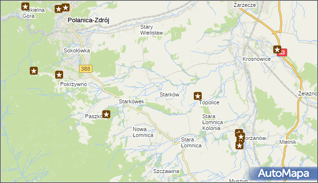 mapa Starków gmina Kłodzko, Starków gmina Kłodzko na mapie Targeo