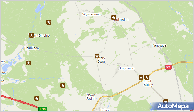 mapa Stary Dwór gmina Trzciel, Stary Dwór gmina Trzciel na mapie Targeo