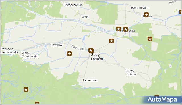 mapa Stary Dzików, Stary Dzików na mapie Targeo