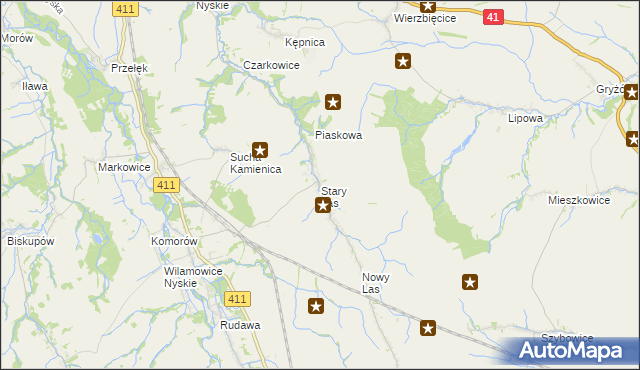 mapa Stary Las gmina Głuchołazy, Stary Las gmina Głuchołazy na mapie Targeo