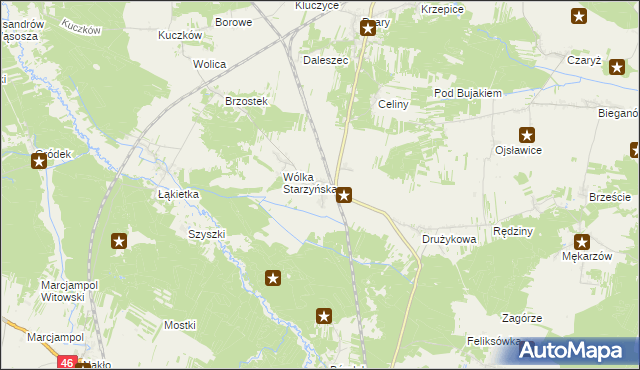 mapa Starzyny gmina Szczekociny, Starzyny gmina Szczekociny na mapie Targeo