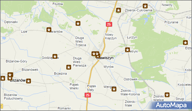 mapa Stawiszyn powiat kaliski, Stawiszyn powiat kaliski na mapie Targeo