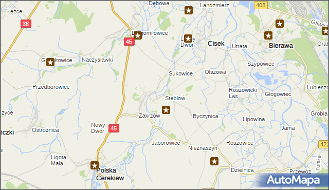 mapa Steblów gmina Cisek, Steblów gmina Cisek na mapie Targeo