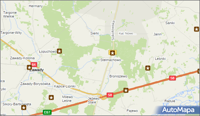 mapa Stelmachowo gmina Tykocin, Stelmachowo gmina Tykocin na mapie Targeo