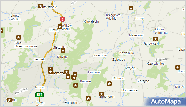 mapa Strachów gmina Kondratowice, Strachów gmina Kondratowice na mapie Targeo