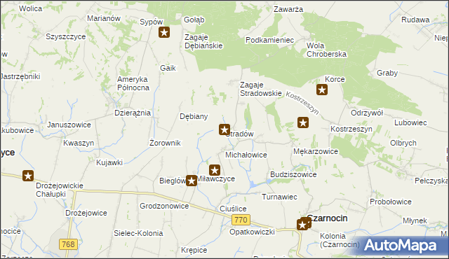 mapa Stradów gmina Czarnocin, Stradów gmina Czarnocin na mapie Targeo