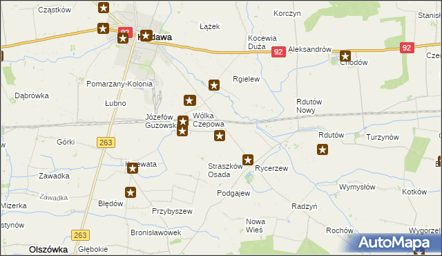 mapa Straszków gmina Kłodawa, Straszków gmina Kłodawa na mapie Targeo